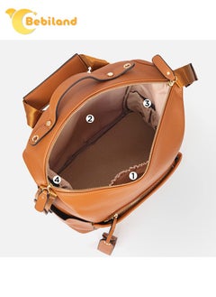 Bebiland 5-in-1 PU Leather Diaper Bag Backpack with Changing Pad, Cosmetic Bag and 2 Stroller Straps, Large Capacity, Waterproof, Stylish Travel Baby Bag for Mom (Brown)  - Image 5