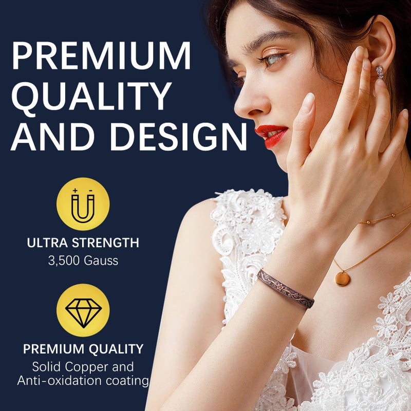 Jecanori 2Pcs Magnetic Copper Bracelets for Women, Vintage Flower 99.99% Pure Copper Bracelets with 3500 Gauss Magnets - Image 5