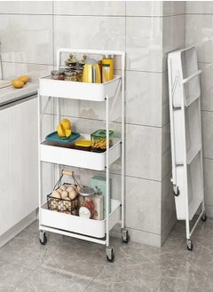 alimforyou Folding cart on wheels, 3 layers, height: 30.5 x 17.5 x 11.6 inches, 2 brakes  - Image 1
