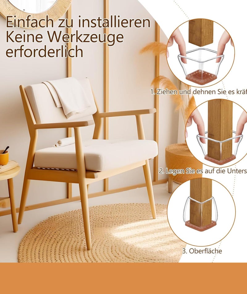 RupeeRise 16 Pcs Chair Leg Protector, Chair Leg Floor Protector Caps with Felt Pads, Furniture Leg Caps for Wooden Chair, Reduce Noise - Image 4