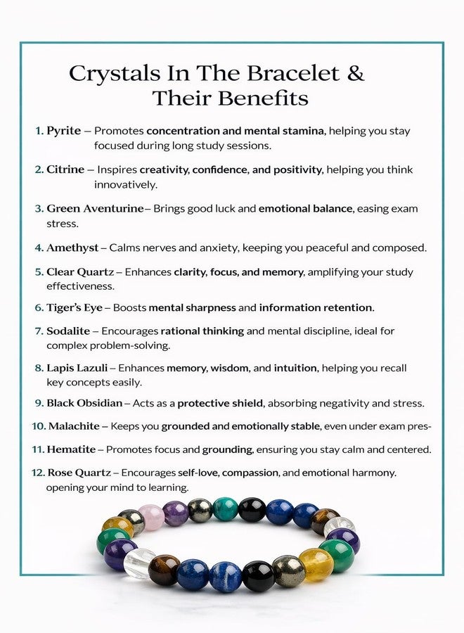 Trishakti PRODUCTS Examination Success Bracelet, Natural Crystal Beaded Bracelet for Focus and Confidence, 8mm Beads, Unisex, Stretchable Band - Image 4