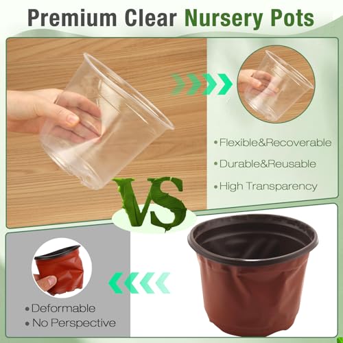 FUOAUYK 7/8/10 Inch Large Clear Nursery Pots with Drainage, 9 Pack Plastic Pots for Plants, Clear Plant Seedling Pots for Indoor & Outdoor Gardening (7 8 10 inch) - Image 4