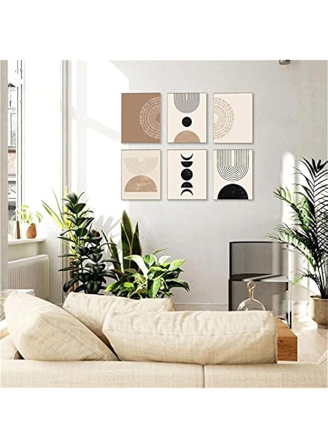 KBKBART مجموعة مطبوعات فنية جدارية بوهو تجريدية من 6 قطع، لوحة فنية جدارية بوهو هندسية بسيطة باللونين الاسود والبني والبيج، صور لوحة فنية من القماش بنمط منتصف القرن، ملصقات حائط لغرفة النوم وغرفة المعيشة - Image 3