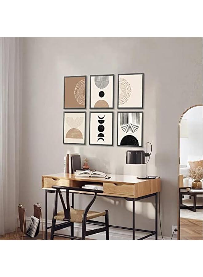 KBKBART مجموعة مطبوعات فنية جدارية بوهو تجريدية من 6 قطع، لوحة فنية جدارية بوهو هندسية بسيطة باللونين الاسود والبني والبيج، صور لوحة فنية من القماش بنمط منتصف القرن، ملصقات حائط لغرفة النوم وغرفة المعيشة - Image 5
