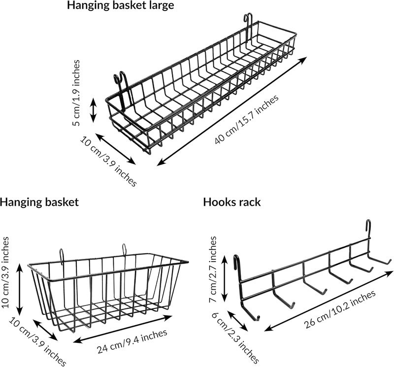 ODOXIA Hanging Baskets & Hooks Rack | Wall Grid Accessories for Wire Wall Grid Panel | Grid Panel Accessories | Wire Wall Baskets & Hanging Hooks - Image 3