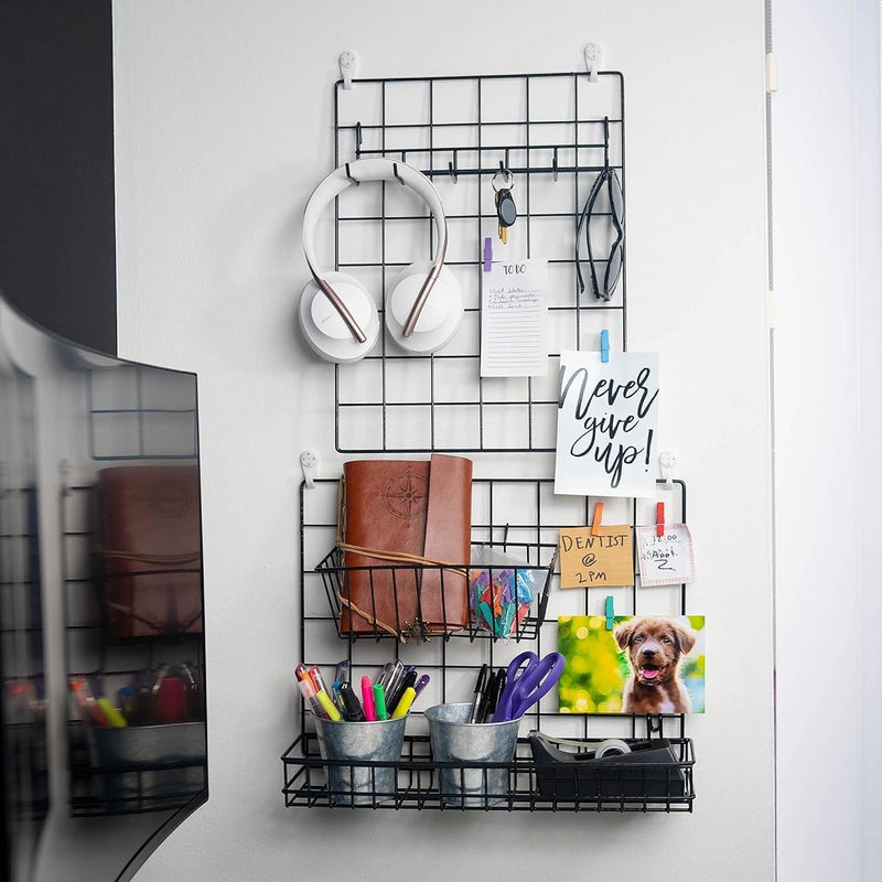 ODOXIA Hanging Baskets & Hooks Rack | Wall Grid Accessories for Wire Wall Grid Panel | Grid Panel Accessories | Wire Wall Baskets & Hanging Hooks - Image 2
