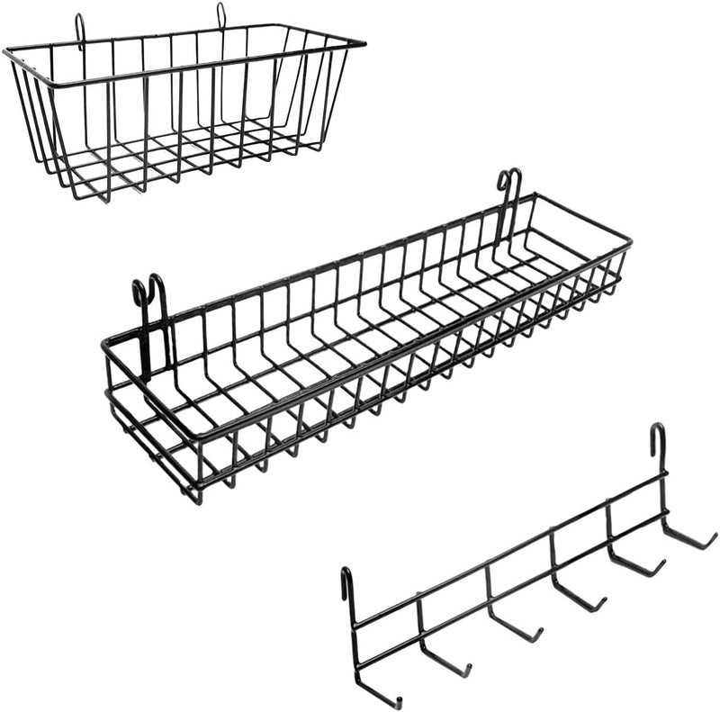 ODOXIA Hanging Baskets & Hooks Rack | Wall Grid Accessories for Wire Wall Grid Panel | Grid Panel Accessories | Wire Wall Baskets & Hanging Hooks - Image 1