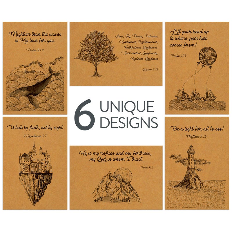DIVERSEBEE 18 Kraft Inspirational Christian Greeting Cards with Envelopes (6 Unique Designs), Bulk Motivational Bible Verse Quotes, Encouragement Scripture Note Cards Assortment - 4x6 Inches - Image 2