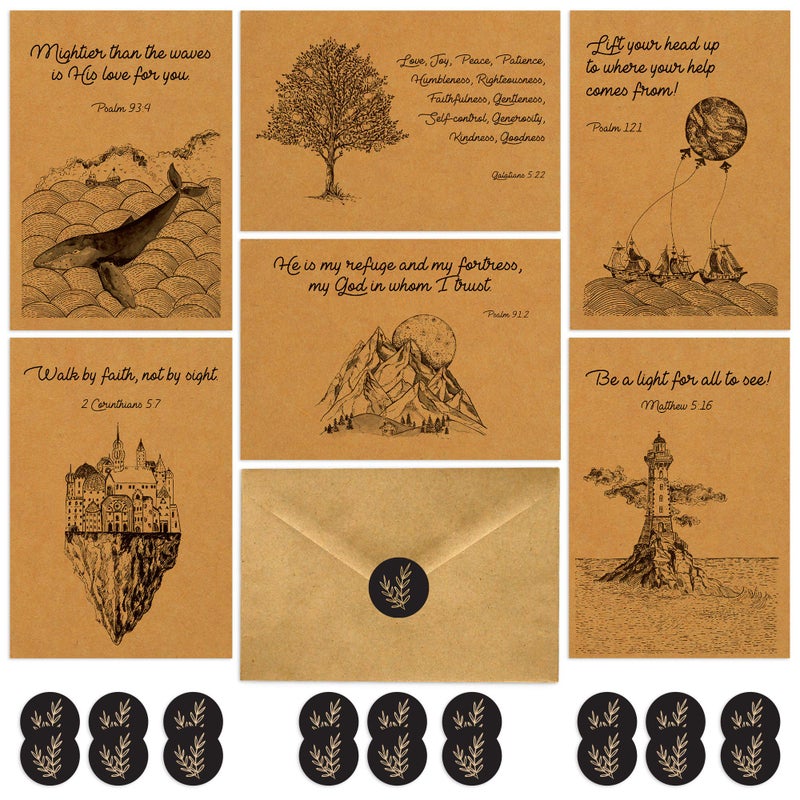 DIVERSEBEE 18 Kraft Inspirational Christian Greeting Cards with Envelopes (6 Unique Designs), Bulk Motivational Bible Verse Quotes, Encouragement Scripture Note Cards Assortment - 4x6 Inches - Image 1