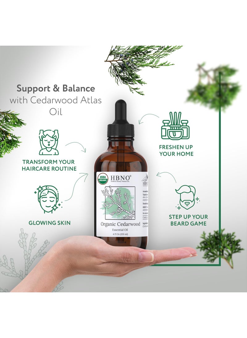 hbno HBNO Organic Cedarwood Essential Oil - Huge 4 oz (120ml) Value Size - USDA Certified Organic Cedarwood Essential Oil for Aromatherapy, Soap Making, DIY, Fragrances, Diffuser.  - Image 2