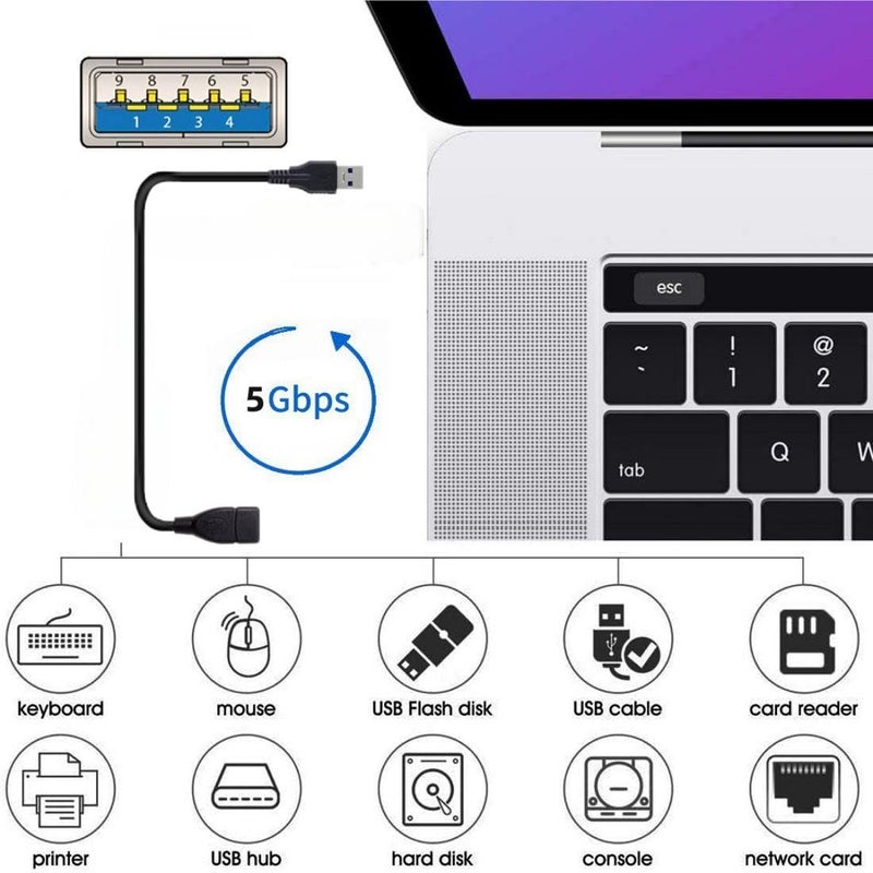 chenyang USB 3.0 Extension Cable USB 3.0 Type A Male to Female Data Transfer Extension Cable 20cm - Image 2