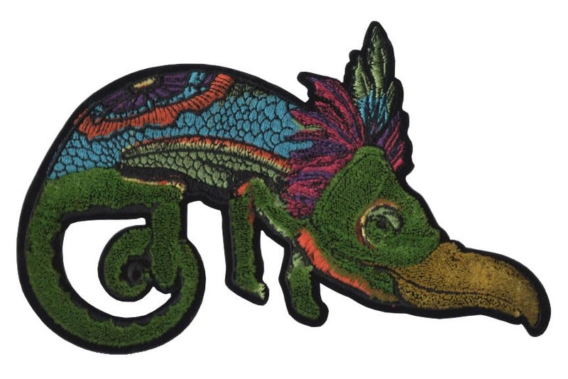 Generic Picasso Lizard/Chameleon/Gecko/Girgiti Embroidered Sew-on Reptile Patch ; Size: 20.5cm x 14cm for Jackets, T-Shirts, Bags, Jeans, Pants, Outdoor Clothing ; Imported from Malaysia. (Code: L-2)  - Image 1