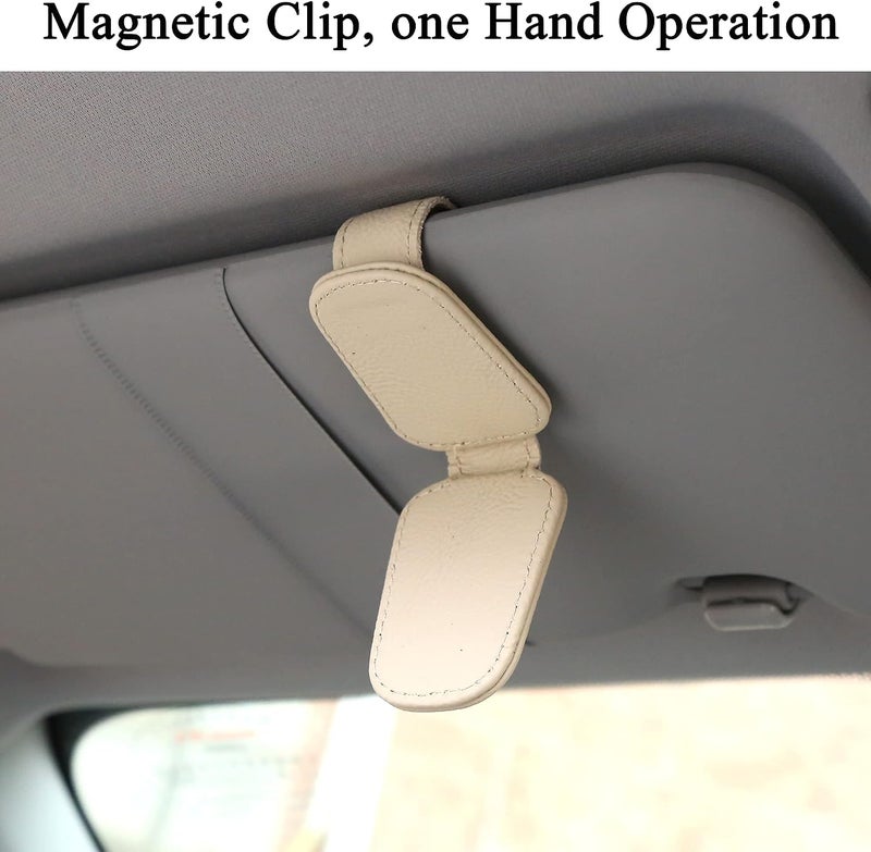 PLENARO Sunglass Holder for Car Visor Clip, Magnetic Leather Car Sunglasses Holder Eyeglass Hanger Clip for Car Visor, Universal Auto Interior Accessories (Cream) - Image 5