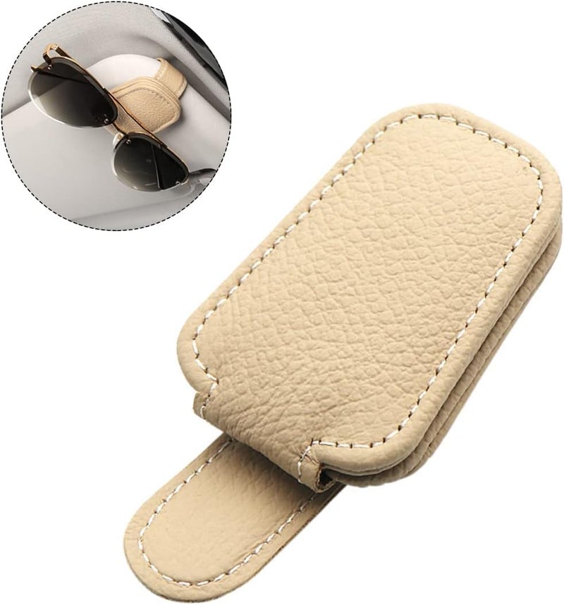 PLENARO Sunglass Holder for Car Visor Clip, Magnetic Leather Car Sunglasses Holder Eyeglass Hanger Clip for Car Visor, Universal Auto Interior Accessories (Cream) - Image 1