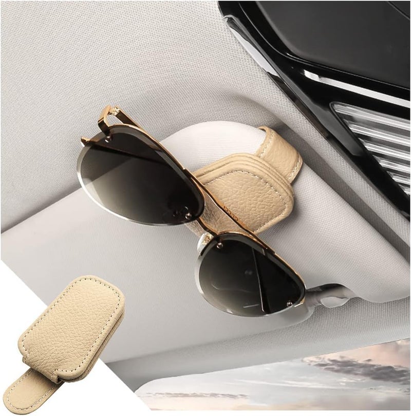 PLENARO Sunglass Holder for Car Visor Clip, Magnetic Leather Car Sunglasses Holder Eyeglass Hanger Clip for Car Visor, Universal Auto Interior Accessories (Cream) - Image 3