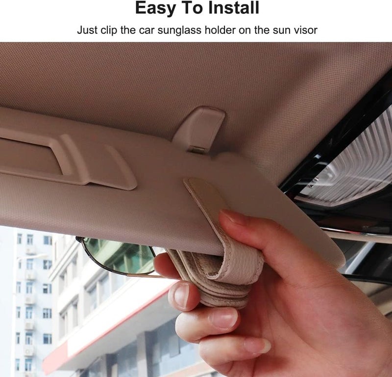 PLENARO Sunglass Holder for Car Visor Clip, Magnetic Leather Car Sunglasses Holder Eyeglass Hanger Clip for Car Visor, Universal Auto Interior Accessories (Cream) - Image 4