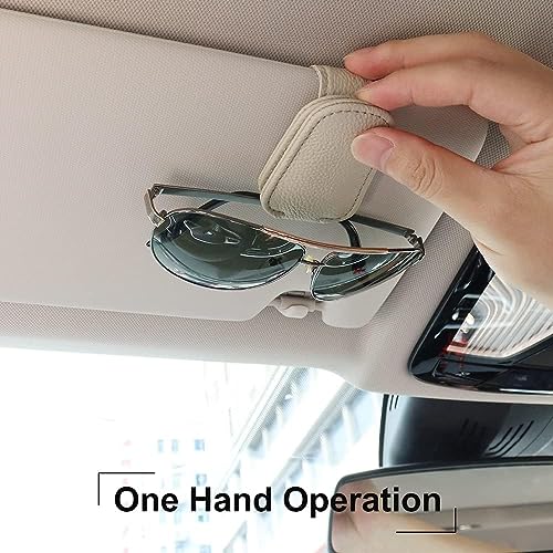 PLENARO Sunglass Holder for Car Visor Clip, Magnetic Leather Car Sunglasses Holder Eyeglass Hanger Clip for Car Visor, Universal Auto Interior Accessories (Cream) - Image 2