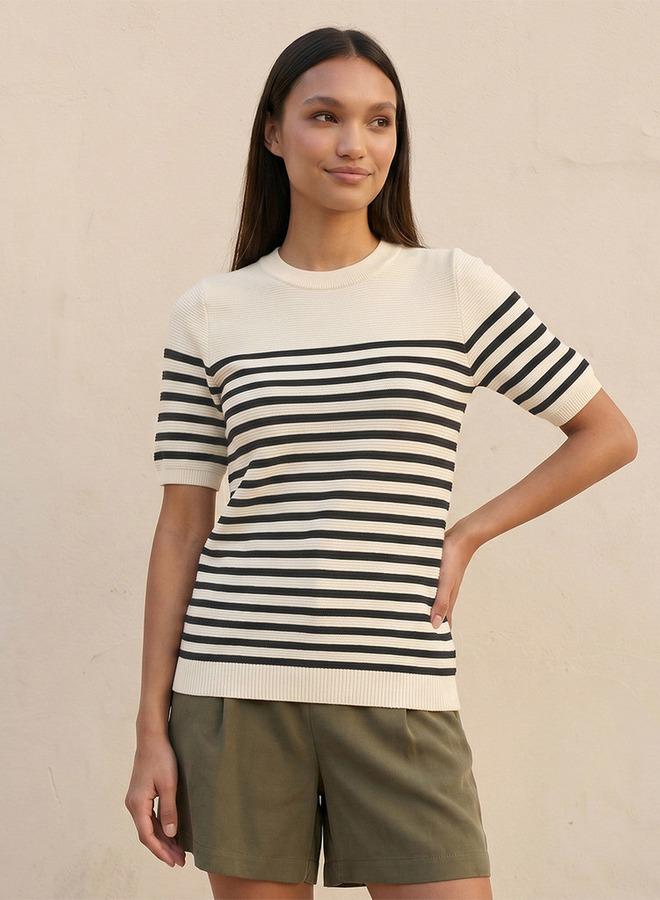 Splash FAV Basic Ottoman Striped Crew Neck Sweater - Image 1