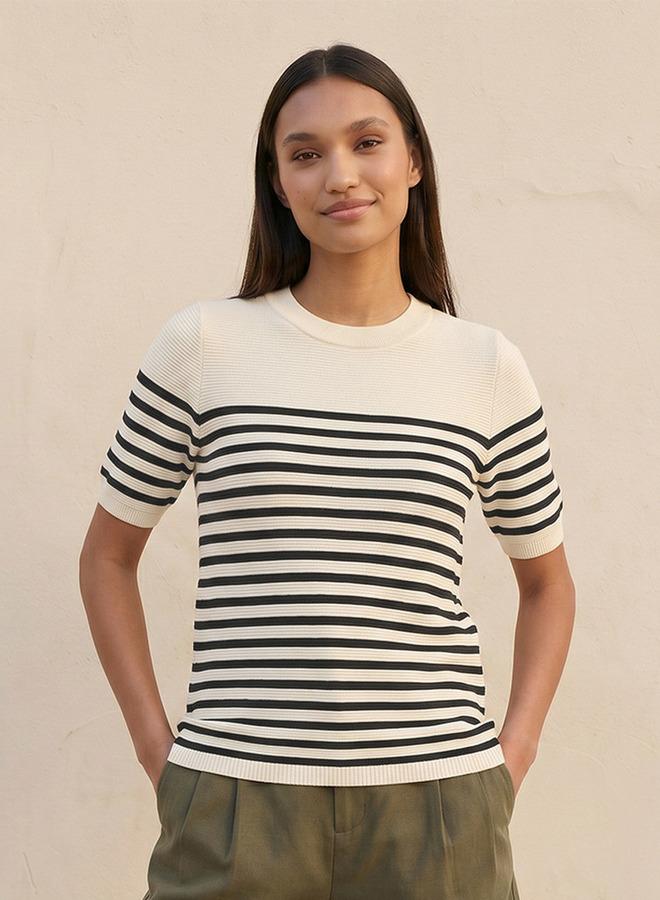Splash FAV Basic Ottoman Striped Crew Neck Sweater - Image 5