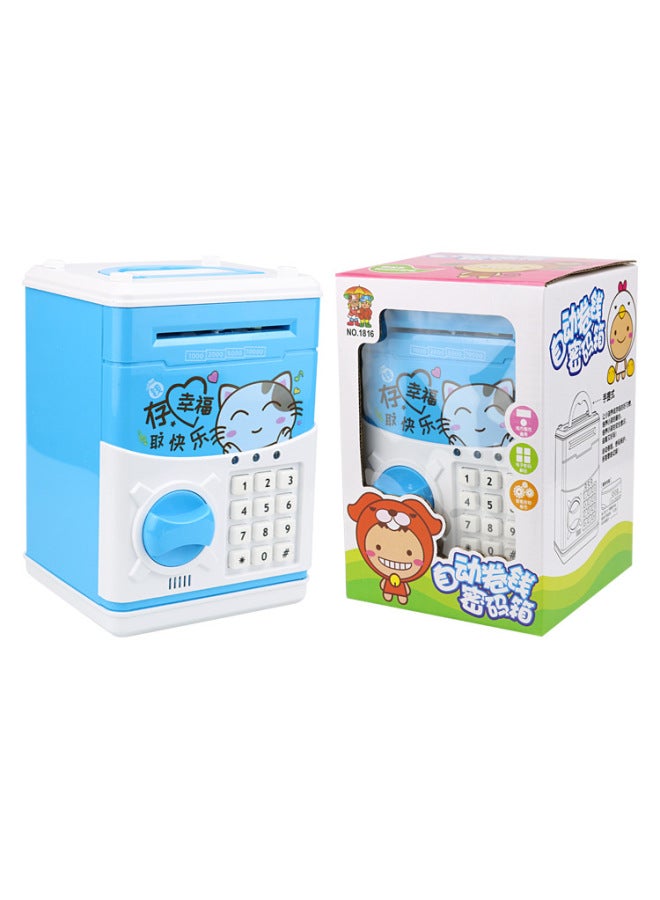 Automatic Roll Money ATM Password Piggy Bank Creative Gift Cartoon Rechargeable Version Electric Toy Piggy Bank-Color:1816a Happy Cat Password Box-Dimensions:Battery Self-contained - Image 1
