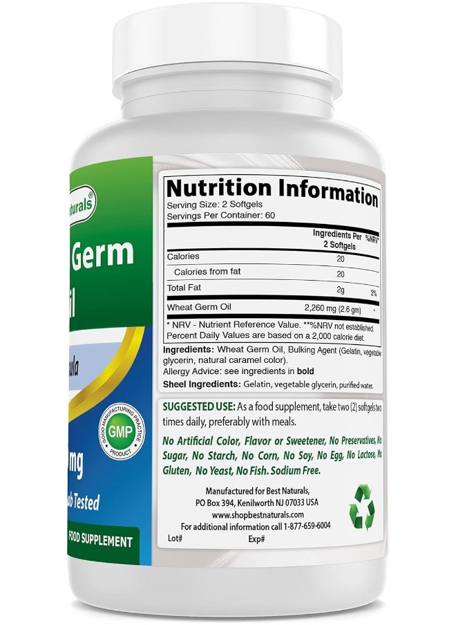 Best Naturals Wheat Germ Oil 1130 Mg 120 Softgels  - Image 3