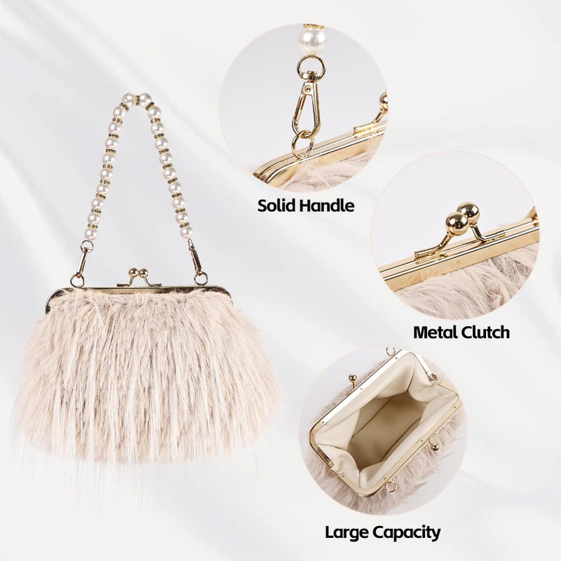 FeelfunFeather Women Clutch Purses,Fluffy Feather Evening Handbags for Wedding Party Banquet Prom Crossbody Bag with Detachable Chain(Khaki) - Image 5