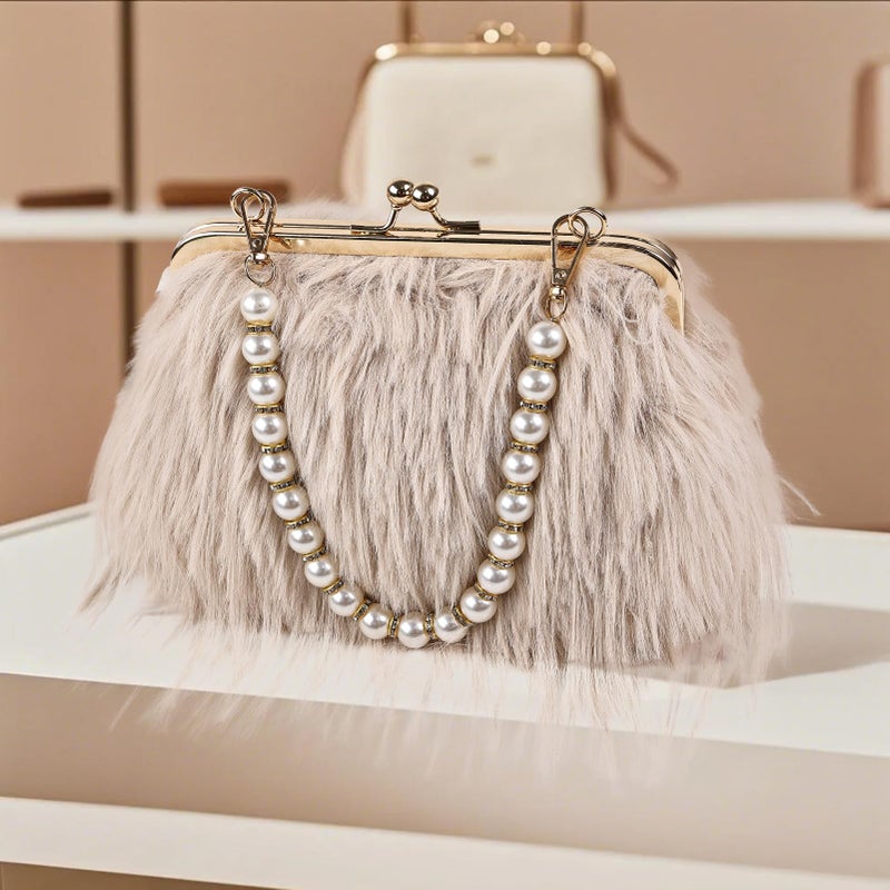 FeelfunFeather Women Clutch Purses,Fluffy Feather Evening Handbags for Wedding Party Banquet Prom Crossbody Bag with Detachable Chain(Khaki) - Image 3