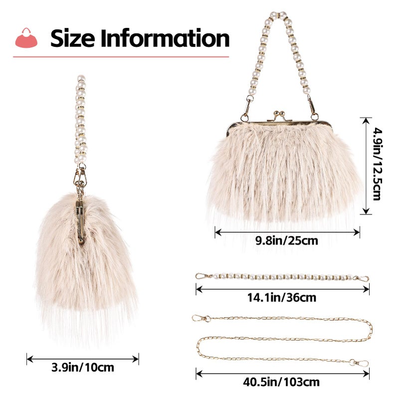 FeelfunFeather Women Clutch Purses,Fluffy Feather Evening Handbags for Wedding Party Banquet Prom Crossbody Bag with Detachable Chain(Khaki) - Image 4