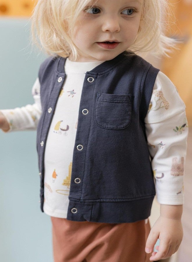 PEHR French Terry Patch Pocket Vest, Ink Blue | 100% Organic Cotton, Vintage-Washed French Terry, Unisex Baby & Toddler Vest with Snap Front and Ribbed Trim | Sizes 12-24 Months - Image 2