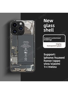 Circuit Board Phone Case For 13 14promax Creative 12 Cool 15 Model Glass Case Funny Digital Computer IPhone Protective Cover-Color:High Permeability Glass Shell-Graphite Black -1039-Applicable Model