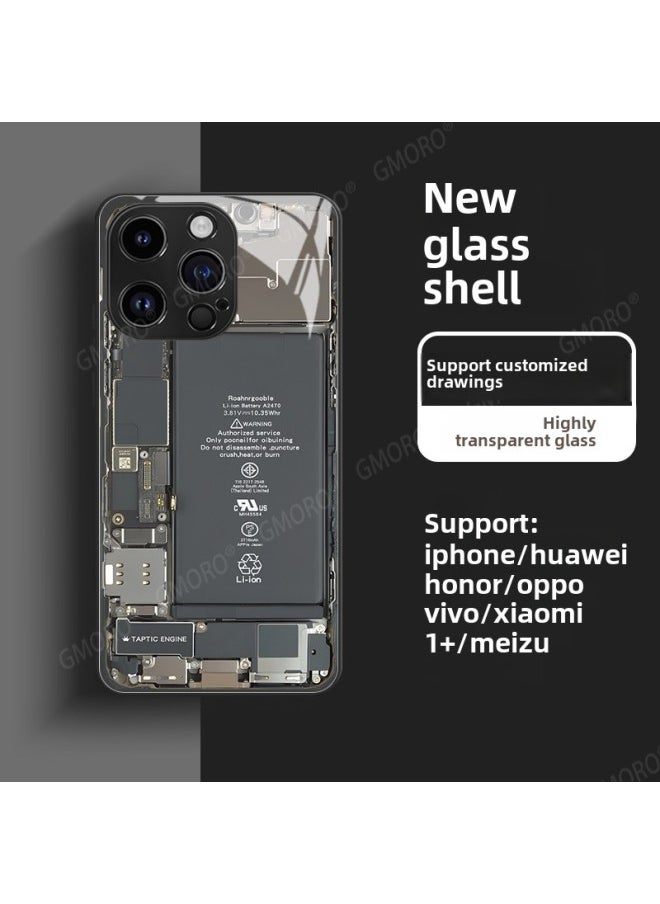Generic - Circuit Board Phone Case For 13 14promax Creative 12 Cool 15 Model Glass Case Funny Digital Computer IPhone Protective Cover-Color:High Permeability Glass Shell-Graphite Black -1039-Applicable Model - Image 1