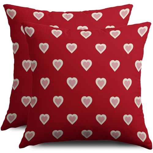 Smozenith Valentines Day Pillow Covers 18X18 Set of 2, Red Pink Valentine's Print Decorative Throw Pillow Covers Outdoor Farmhouse Holiday Anniversary Wedding Decorations Cushion Case Couch Sofa Bed Decor - Image 1