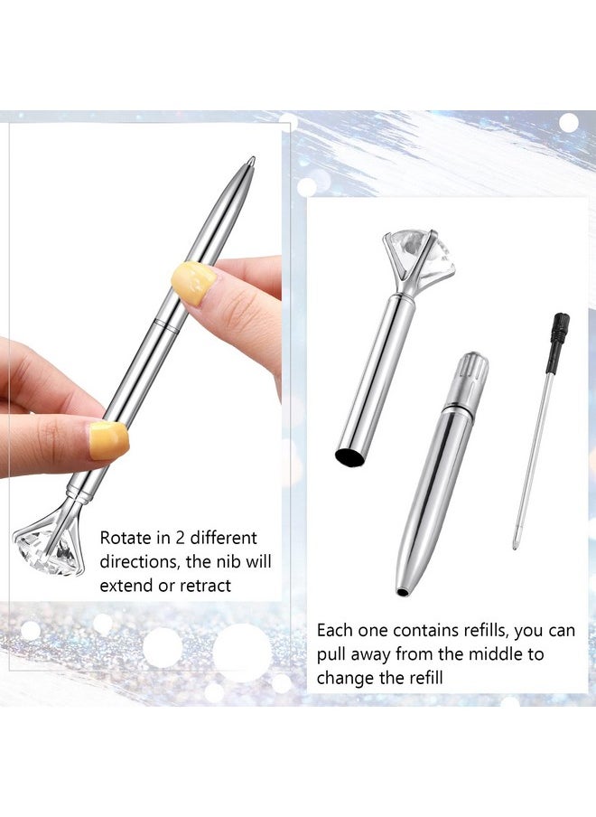 Leinuosen Leinuosen 50 Pcs Bulk Diamond Pens with Crystal Bridal Shower Pens Metal Bling Pens with Black Ink Cute Ballpoint Pens Beautiful Wedding Pens for Bridal Shower Party Office School (Silver)  - Image 3