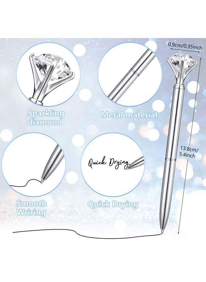 Leinuosen Leinuosen 50 Pcs Bulk Diamond Pens with Crystal Bridal Shower Pens Metal Bling Pens with Black Ink Cute Ballpoint Pens Beautiful Wedding Pens for Bridal Shower Party Office School (Silver)  - Image 2