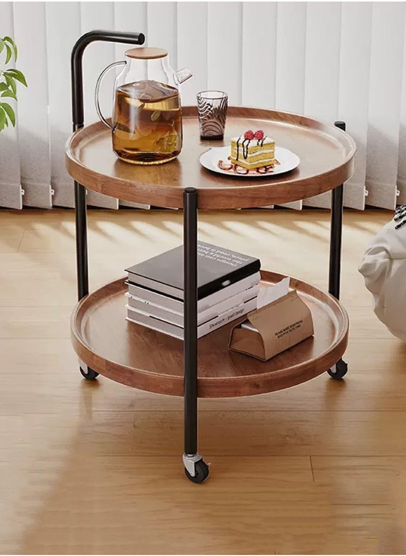 DubaiGallery Nordic style modern home wooden mobile coffee table small aesthetic room service hospital mini round tables  - Image 1