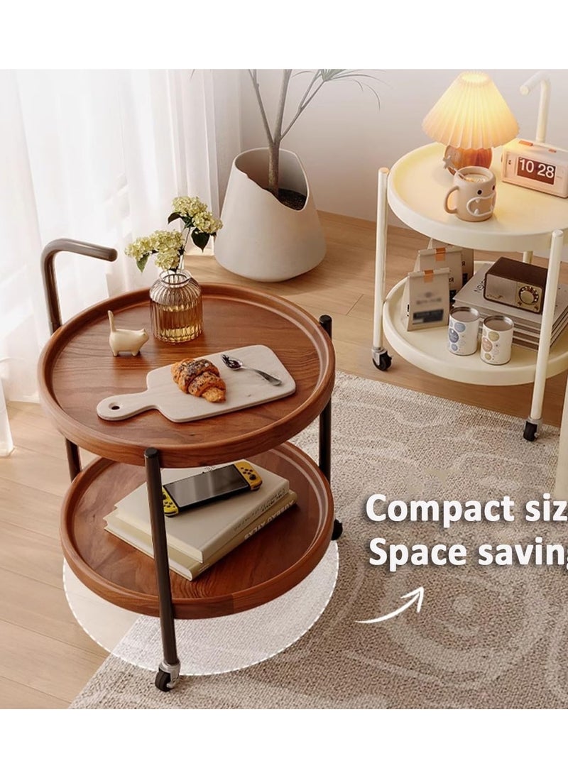 DubaiGallery Nordic style modern home wooden mobile coffee table small aesthetic room service hospital mini round tables  - Image 3