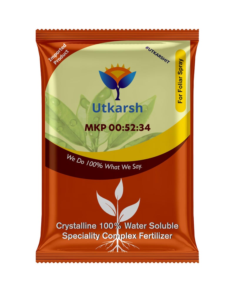 Utkarsh MKP 00 52 34 - Mono Potassium Phosphate, 100% Water Soluble Foliar Spray Nutrition | NPK Fertilizers for Growth, Flowering & Fruiting in Plants, Home Garden (900 gm; Pack of 1) - Image 1