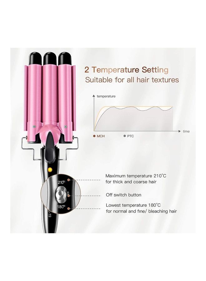 NIBEMINENT 3 Barrel Portable Hair Curler Electric Iron Pink/Black - Image 2
