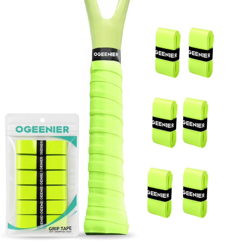 Ogeenier Pack of 6 Grip Tape Tennis Racket Unisex Non-Slip and Anti-Sweat for Tennis Grip Tape Soft Natural Hold Overgrip Tennis Racket Badminton Racket Squash Racket Padel - Image 1
