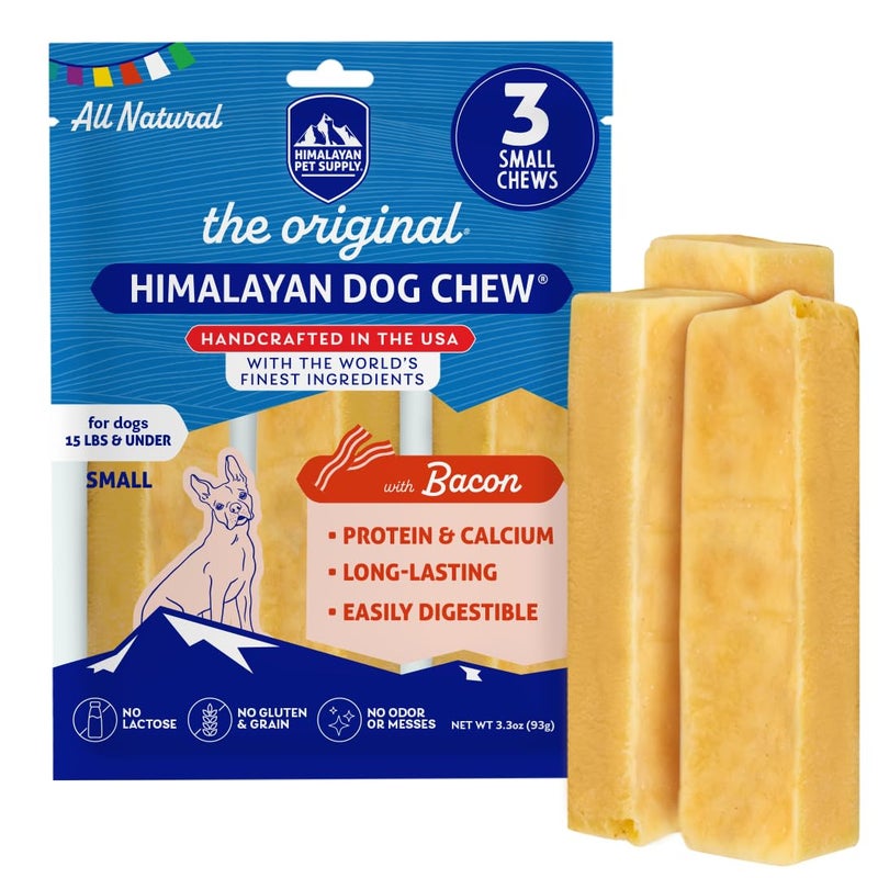 Himalayan Dog Chew Original Yak Cheese Dog Chew, Bacon, 3 Small Sticks, 1.1 oz, Gluten Free, Healthy Dog Treats, Grain & Lactose Free 100% Natural, Long Lasting Dog Chews for Dogs Under 15 lbs - Image 1