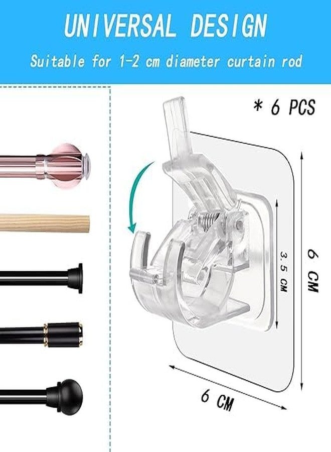 TRIVOT No Drill Curtain Rod Holder | Self Adhesive Nail Free Curtain Holder for Bathroom, Kitchen & Window | Waterproof Adjustable Curtain Hanger | No Wall Damage | Transparent (Pack of 6) - Image 2