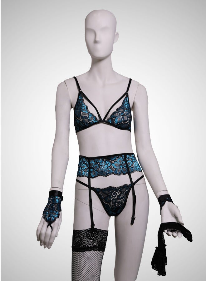 ovitio Blue Four-Piece Lingerie Set with Lace Details