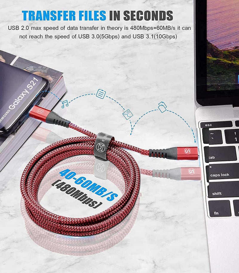 sweguard Set product combo compatible USB C Cable [2-Pack,1M ], 60W Nylon-Braided Fasting Charging Cable USB C to Type C for iPhone 15 16 17 Pro Max Plus Air,MacBook,iPad Pro,Galaxy S25 S24 S23 S22 S21, Huawei-Red Wide usage compatibility - Image 4