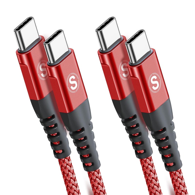 sweguard Set product combo compatible USB C Cable [2-Pack,1M ], 60W Nylon-Braided Fasting Charging Cable USB C to Type C for iPhone 15 16 17 Pro Max Plus Air,MacBook,iPad Pro,Galaxy S25 S24 S23 S22 S21, Huawei-Red Wide usage compatibility - Image 1