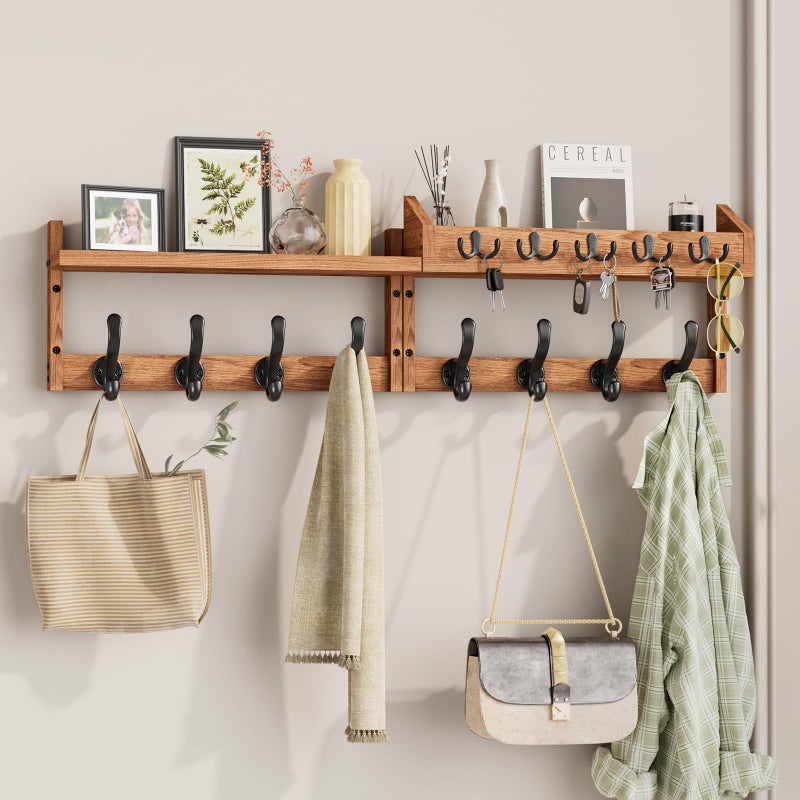Evermagin 35" Coat Rack Wall Mount with Shelf, 4 in 1 Wall Mounted Coat and Key Hanger with 13 Hooks, Entryway Key Holder with Mail Holder for Living Room, Bedroom - Image 1