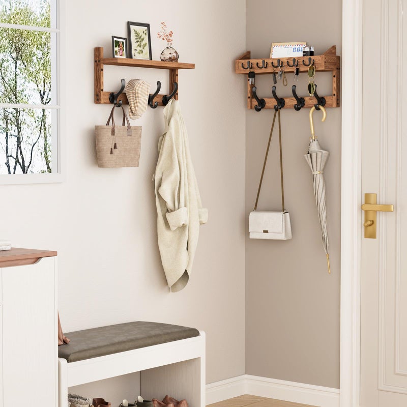 Evermagin 35" Coat Rack Wall Mount with Shelf, 4 in 1 Wall Mounted Coat and Key Hanger with 13 Hooks, Entryway Key Holder with Mail Holder for Living Room, Bedroom - Image 3