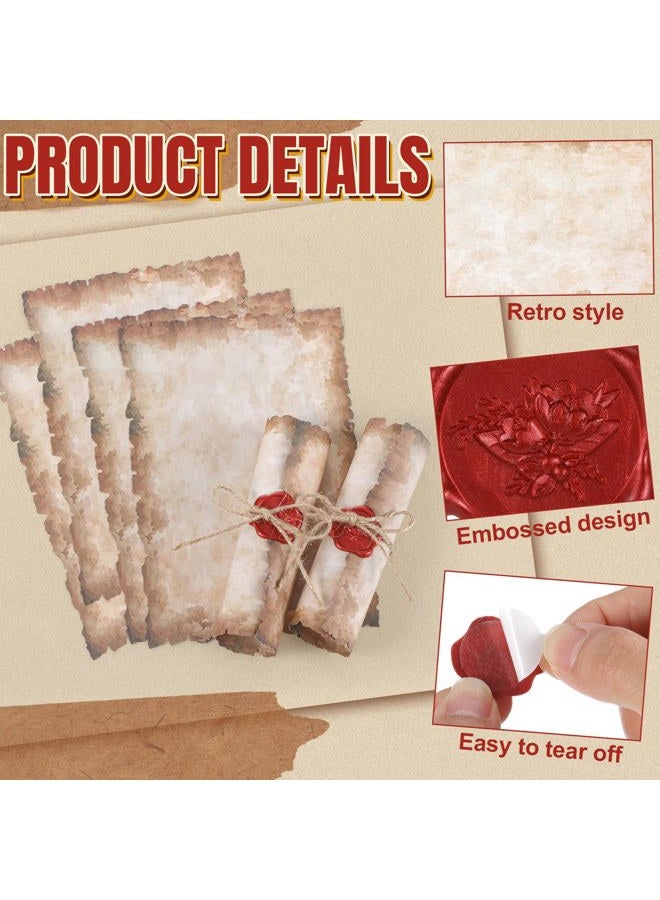 Sinload Vintage Writing Set Includes 100 Letter Papers 100 Wax Seal Stickers 3 Strands of Twine Suitable for Antique Writers Wedding Invitations Witch Halloween Parties Office Supplies(5 x 7 Inch) - Image 3