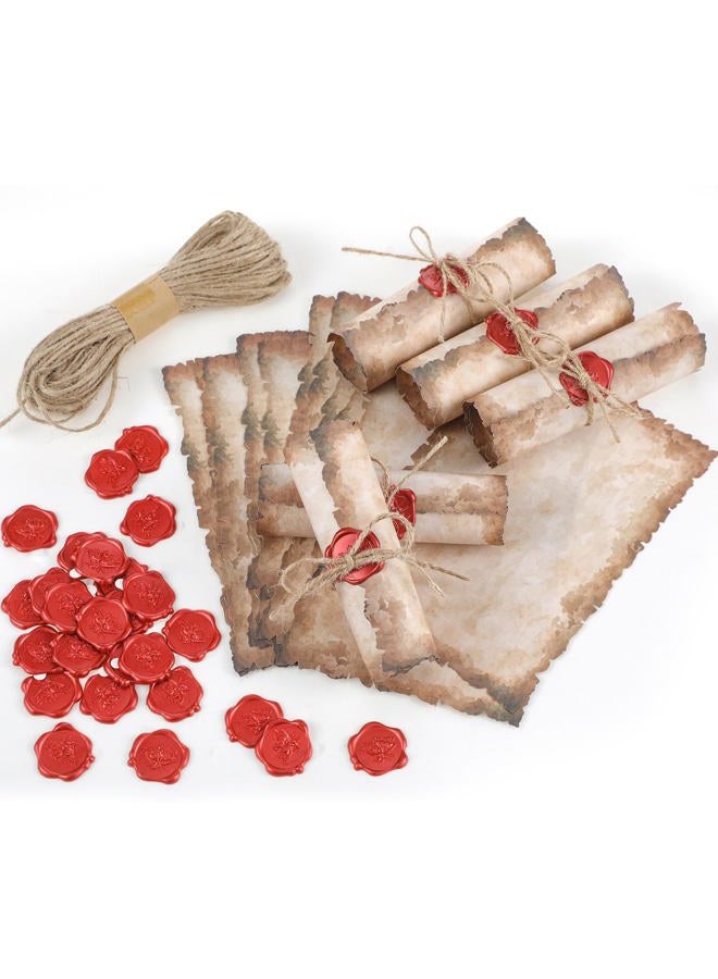 Sinload Vintage Writing Set Includes 100 Letter Papers 100 Wax Seal Stickers 3 Strands of Twine Suitable for Antique Writers Wedding Invitations Witch Halloween Parties Office Supplies(5 x 7 Inch) - Image 1