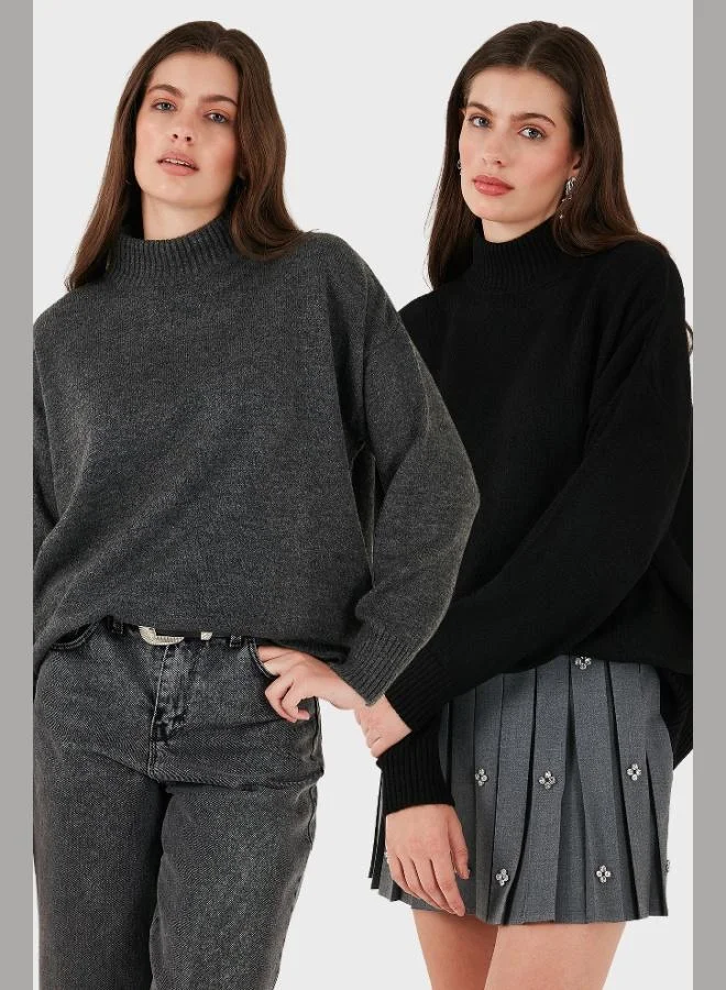 ليلا ليلى سويتر نسائي قطعتين ناعم بياقة عالية مقاس كبير