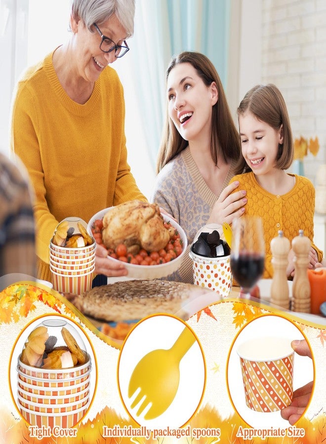 Nosiny 180 Pcs Fall Paper Bowls 9 oz Disposable Thanksgiving Ice Cream Bowls 80 Pcs Fall Cups with Lids and 100 Spoons Autumn Snack Cups for Hot or Cold Food Harvest Party Supplies - Image 3